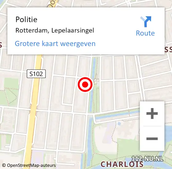 Locatie op kaart van de 112 melding: Politie Rotterdam, Lepelaarsingel op 4 augustus 2024 19:22