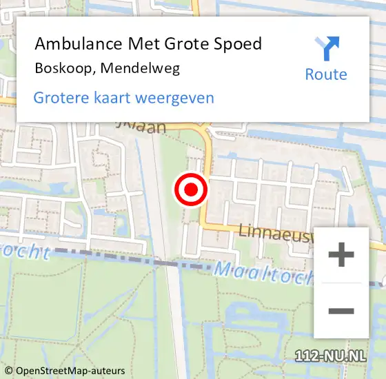 Locatie op kaart van de 112 melding: Ambulance Met Grote Spoed Naar Boskoop, Mendelweg op 4 augustus 2024 19:24