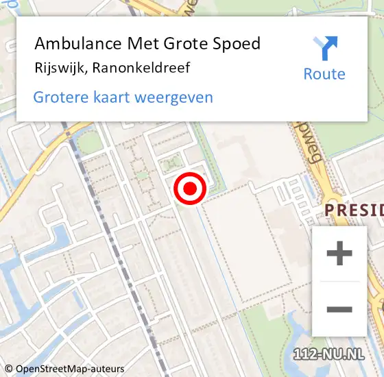 Locatie op kaart van de 112 melding: Ambulance Met Grote Spoed Naar Rijswijk, Ranonkeldreef op 4 augustus 2024 19:24