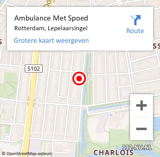 Locatie op kaart van de 112 melding: Ambulance Met Spoed Naar Rotterdam, Lepelaarsingel op 4 augustus 2024 19:28