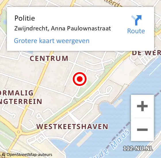 Locatie op kaart van de 112 melding: Politie Zwijndrecht, Anna Paulownastraat op 4 augustus 2024 19:37