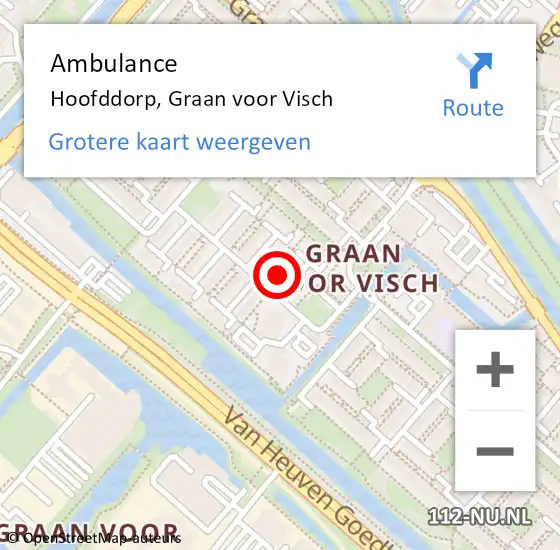 Locatie op kaart van de 112 melding: Ambulance Hoofddorp, Graan voor Visch op 4 augustus 2024 20:00