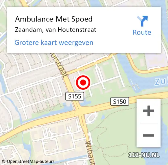 Locatie op kaart van de 112 melding: Ambulance Met Spoed Naar Zaandam, van Houtenstraat op 4 augustus 2024 20:16