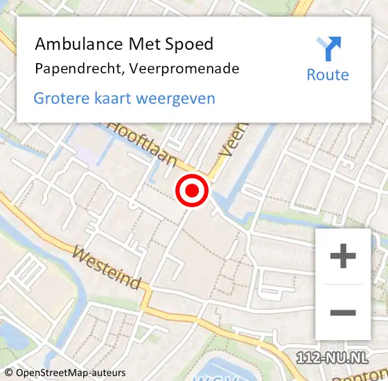 Locatie op kaart van de 112 melding: Ambulance Met Spoed Naar Papendrecht, Veerpromenade op 4 augustus 2024 20:22