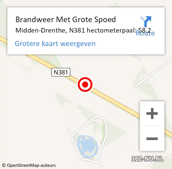 Locatie op kaart van de 112 melding: Brandweer Met Grote Spoed Naar Midden-Drenthe, N381 hectometerpaal: 58,2 op 4 augustus 2024 20:25