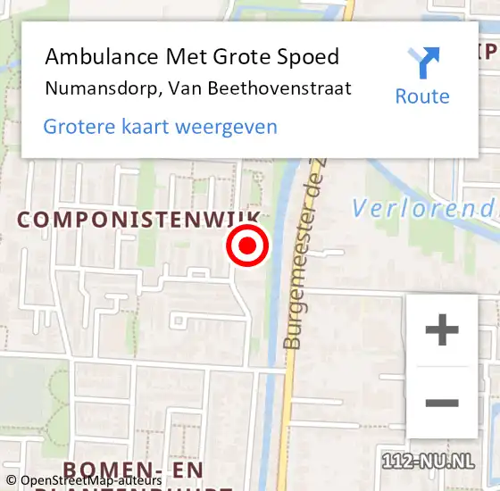 Locatie op kaart van de 112 melding: Ambulance Met Grote Spoed Naar Numansdorp, Van Beethovenstraat op 4 augustus 2024 20:29