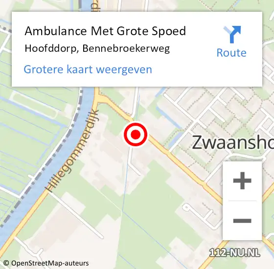 Locatie op kaart van de 112 melding: Ambulance Met Grote Spoed Naar Hoofddorp, Bennebroekerweg op 4 augustus 2024 20:44