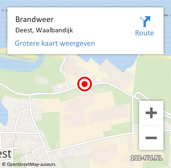 Locatie op kaart van de 112 melding: Brandweer Deest, Waalbandijk op 4 augustus 2024 20:45