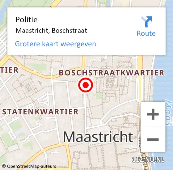 Locatie op kaart van de 112 melding: Politie Maastricht, Boschstraat op 4 augustus 2024 20:47