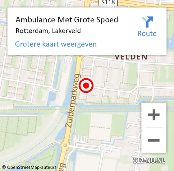 Locatie op kaart van de 112 melding: Ambulance Met Grote Spoed Naar Rotterdam, Lakerveld op 4 augustus 2024 20:50