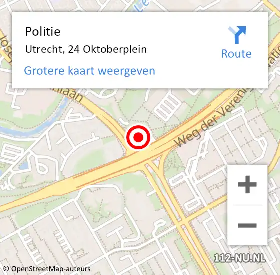 Locatie op kaart van de 112 melding: Politie Utrecht, 24 Oktoberplein op 4 augustus 2024 21:03