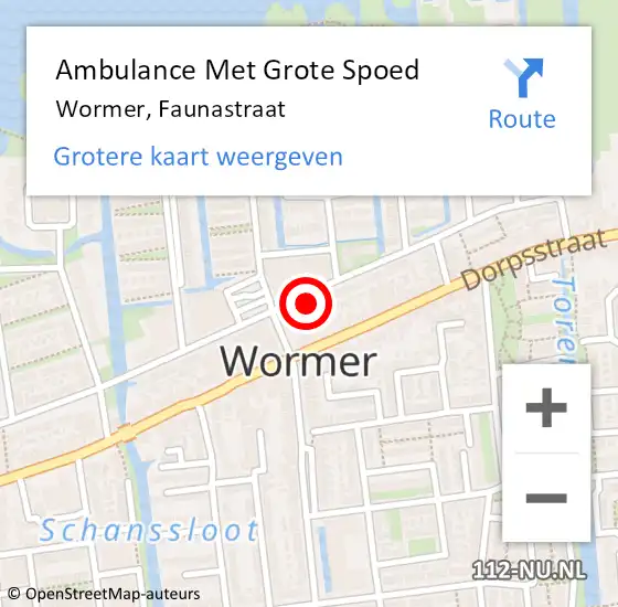 Locatie op kaart van de 112 melding: Ambulance Met Grote Spoed Naar Wormer, Faunastraat op 4 augustus 2024 21:04