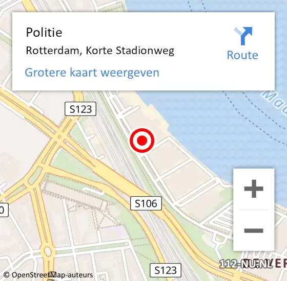 Locatie op kaart van de 112 melding: Politie Rotterdam, Korte Stadionweg op 4 augustus 2024 21:08