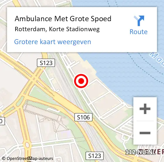 Locatie op kaart van de 112 melding: Ambulance Met Grote Spoed Naar Rotterdam, Korte Stadionweg op 4 augustus 2024 21:08