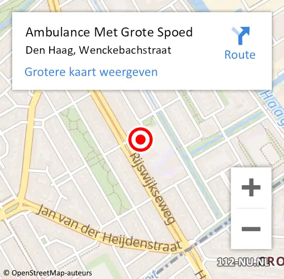 Locatie op kaart van de 112 melding: Ambulance Met Grote Spoed Naar Den Haag, Wenckebachstraat op 4 augustus 2024 21:09