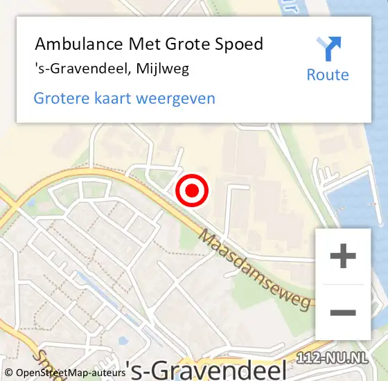 Locatie op kaart van de 112 melding: Ambulance Met Grote Spoed Naar 's-Gravendeel, Mijlweg op 4 augustus 2024 21:11