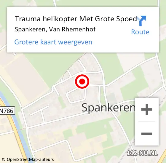 Locatie op kaart van de 112 melding: Trauma helikopter Met Grote Spoed Naar Spankeren, Van Rhemenhof op 4 augustus 2024 21:18