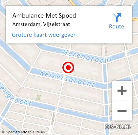 Locatie op kaart van de 112 melding: Ambulance Met Spoed Naar Amsterdam, Vijzelstraat op 4 augustus 2024 21:24