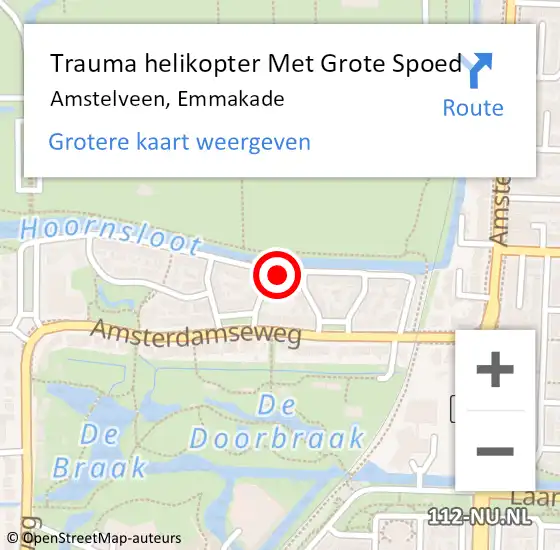 Locatie op kaart van de 112 melding: Trauma helikopter Met Grote Spoed Naar Amstelveen, Emmakade op 4 augustus 2024 21:28