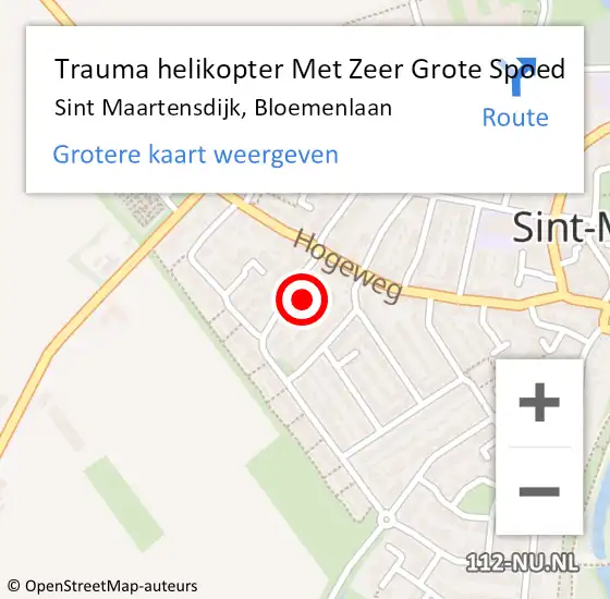 Locatie op kaart van de 112 melding: Trauma helikopter Met Zeer Grote Spoed Naar Sint Maartensdijk, Bloemenlaan op 4 augustus 2024 21:36