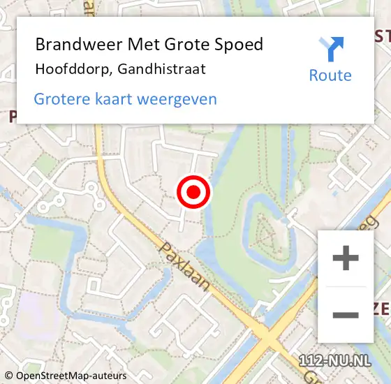 Locatie op kaart van de 112 melding: Brandweer Met Grote Spoed Naar Hoofddorp, Gandhistraat op 4 augustus 2024 21:57