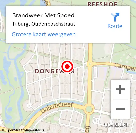 Locatie op kaart van de 112 melding: Brandweer Met Spoed Naar Tilburg, Oudenboschstraat op 4 augustus 2024 22:56