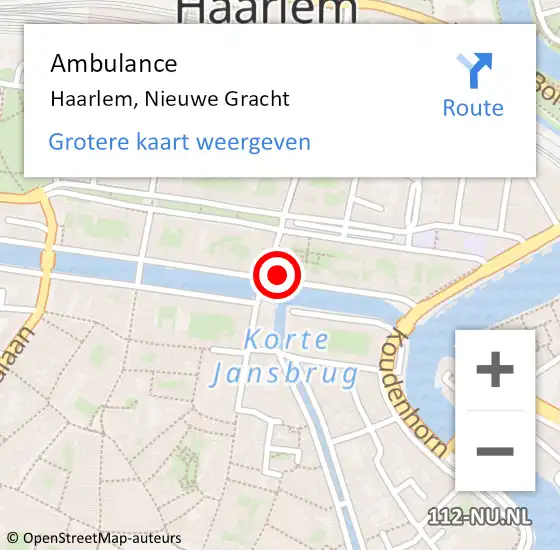 Locatie op kaart van de 112 melding: Ambulance Haarlem, Nieuwe Gracht op 4 augustus 2024 23:17