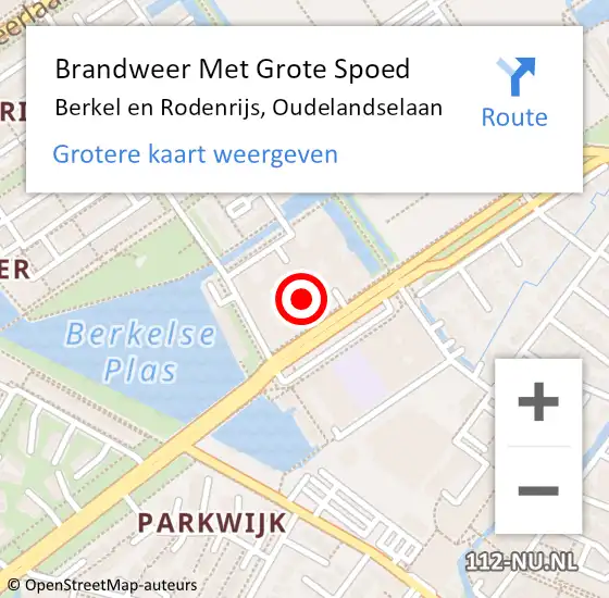 Locatie op kaart van de 112 melding: Brandweer Met Grote Spoed Naar Berkel en Rodenrijs, Oudelandselaan op 4 augustus 2024 23:51