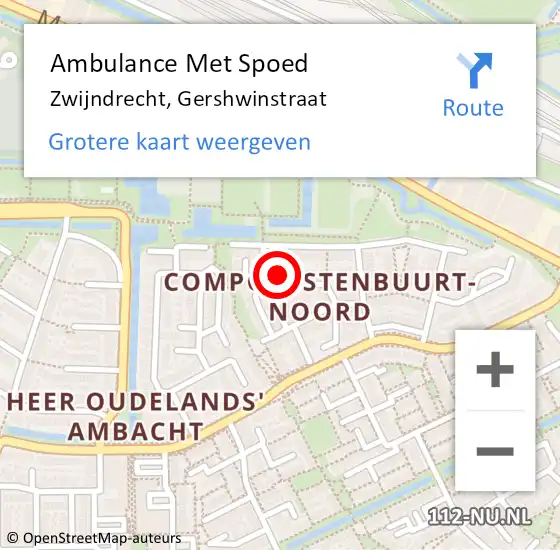 Locatie op kaart van de 112 melding: Ambulance Met Spoed Naar Zwijndrecht, Gershwinstraat op 4 augustus 2024 23:53