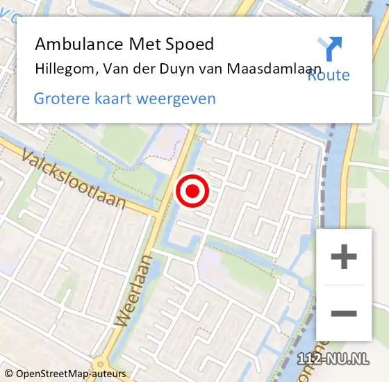 Locatie op kaart van de 112 melding: Ambulance Met Spoed Naar Hillegom, Van der Duyn van Maasdamlaan op 5 augustus 2024 00:03