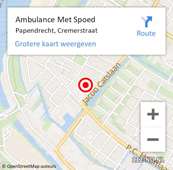 Locatie op kaart van de 112 melding: Ambulance Met Spoed Naar Papendrecht, Cremerstraat op 5 augustus 2024 00:04