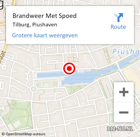 Locatie op kaart van de 112 melding: Brandweer Met Spoed Naar Tilburg, Piushaven op 5 augustus 2024 00:43