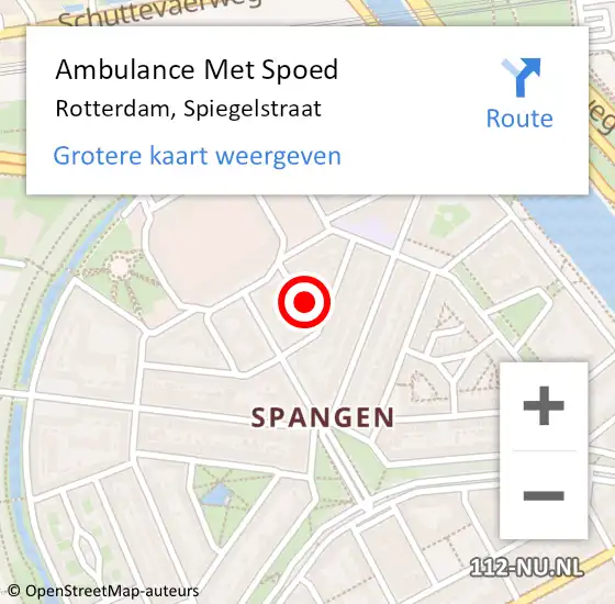 Locatie op kaart van de 112 melding: Ambulance Met Spoed Naar Rotterdam, Spiegelstraat op 5 augustus 2024 00:51