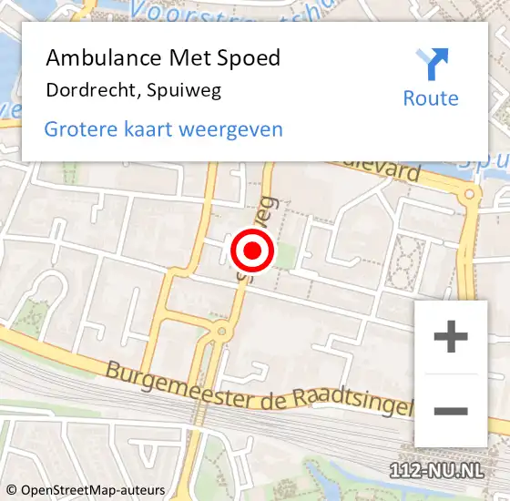 Locatie op kaart van de 112 melding: Ambulance Met Spoed Naar Dordrecht, Spuiweg op 5 augustus 2024 01:14