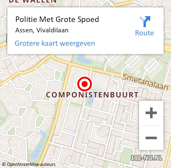 Locatie op kaart van de 112 melding: Politie Met Grote Spoed Naar Assen, Vivaldilaan op 5 augustus 2024 02:44