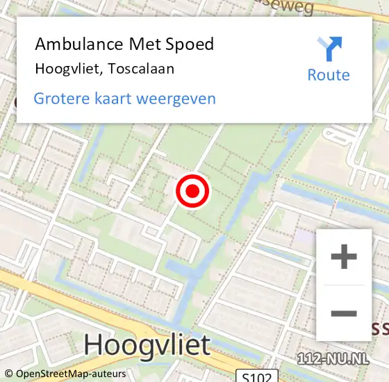 Locatie op kaart van de 112 melding: Ambulance Met Spoed Naar Hoogvliet, Toscalaan op 5 augustus 2024 03:27