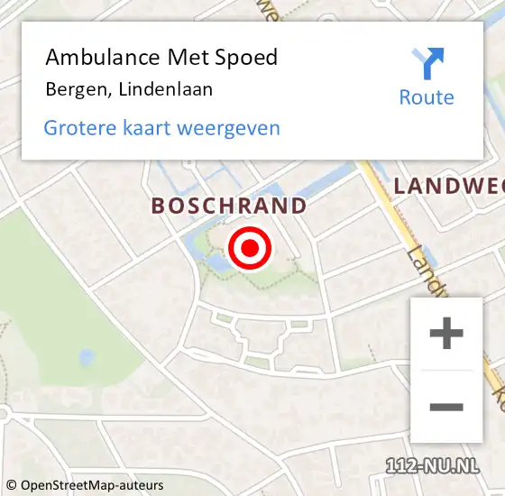 Locatie op kaart van de 112 melding: Ambulance Met Spoed Naar Bergen, Lindenlaan op 5 augustus 2024 03:52