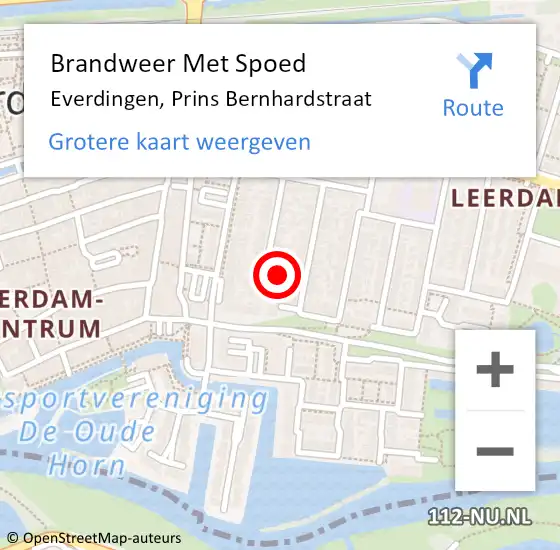 Locatie op kaart van de 112 melding: Brandweer Met Spoed Naar Everdingen, Prins Bernhardstraat op 5 augustus 2024 05:06