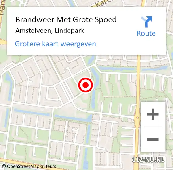 Locatie op kaart van de 112 melding: Brandweer Met Grote Spoed Naar Amstelveen, Lindepark op 5 augustus 2024 05:19