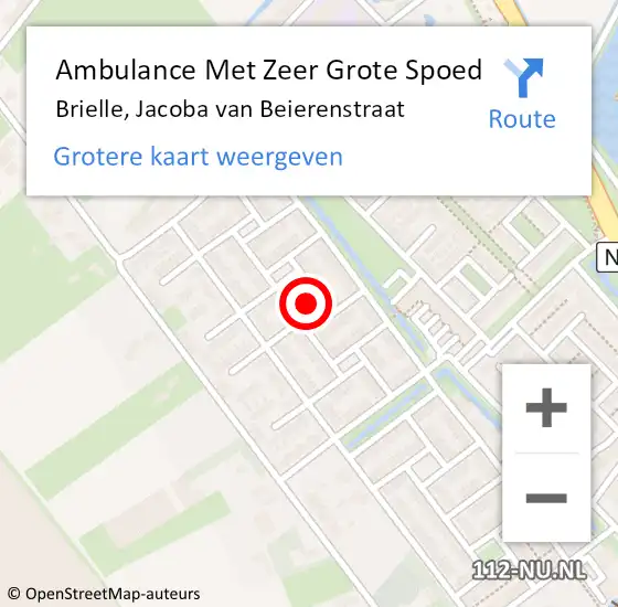 Locatie op kaart van de 112 melding: Ambulance Met Zeer Grote Spoed Naar Brielle, Jacoba van Beierenstraat op 5 augustus 2024 05:46