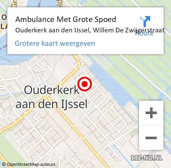 Locatie op kaart van de 112 melding: Ambulance Met Grote Spoed Naar Ouderkerk aan den IJssel, Willem De Zwijgerstraat op 9 september 2013 21:45