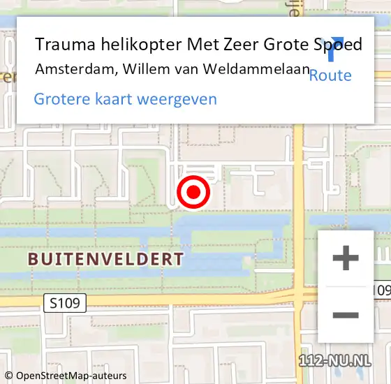 Locatie op kaart van de 112 melding: Trauma helikopter Met Zeer Grote Spoed Naar Amsterdam, Willem van Weldammelaan op 5 augustus 2024 06:28