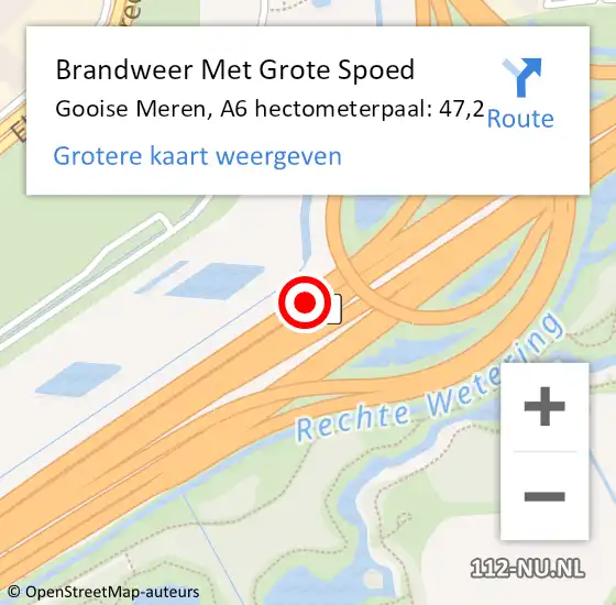 Locatie op kaart van de 112 melding: Brandweer Met Grote Spoed Naar Gooise Meren, A6 hectometerpaal: 47,2 op 5 augustus 2024 06:43