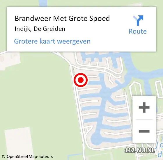 Locatie op kaart van de 112 melding: Brandweer Met Grote Spoed Naar Indijk, De Greiden op 5 augustus 2024 07:40