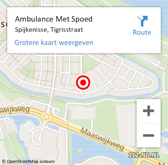 Locatie op kaart van de 112 melding: Ambulance Met Spoed Naar Spijkenisse, Tigrisstraat op 5 augustus 2024 07:55