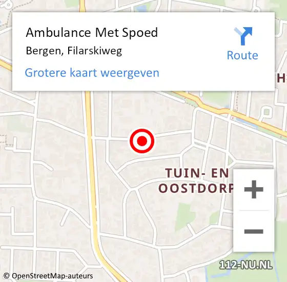 Locatie op kaart van de 112 melding: Ambulance Met Spoed Naar Bergen, Filarskiweg op 5 augustus 2024 08:23