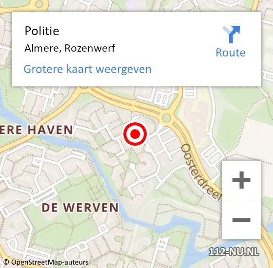 Locatie op kaart van de 112 melding: Politie Almere, Rozenwerf op 5 augustus 2024 09:08