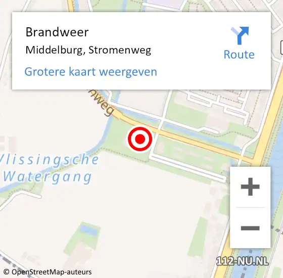 Locatie op kaart van de 112 melding: Brandweer Middelburg, Stromenweg op 5 augustus 2024 09:08