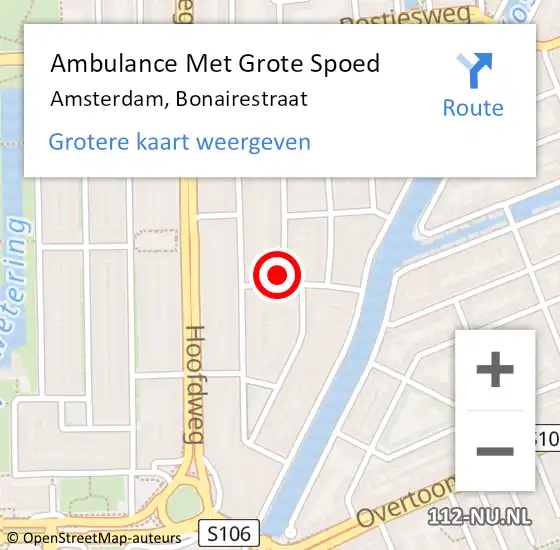 Locatie op kaart van de 112 melding: Ambulance Met Grote Spoed Naar Amsterdam, Bonairestraat op 5 augustus 2024 09:09