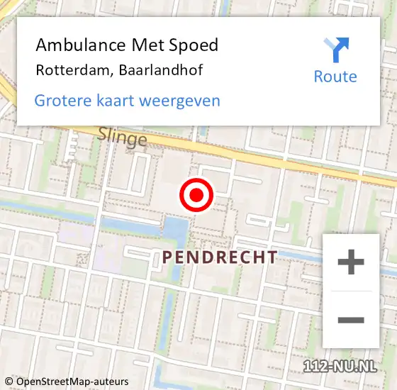 Locatie op kaart van de 112 melding: Ambulance Met Spoed Naar Rotterdam, Baarlandhof op 5 augustus 2024 09:13